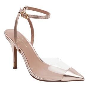Paolo Rose Gold Pointed-Toe Ankle-Strap Heel with Clear Panel